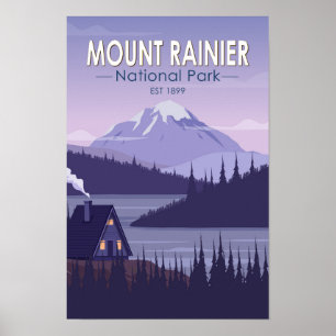 Mount Rainier Nationalpark Washington Hütte Retro Poster