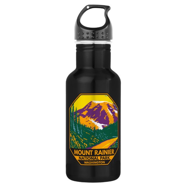 Mount Rainier Nationalpark Washington Retro Edelstahlflasche (Vorderseite)