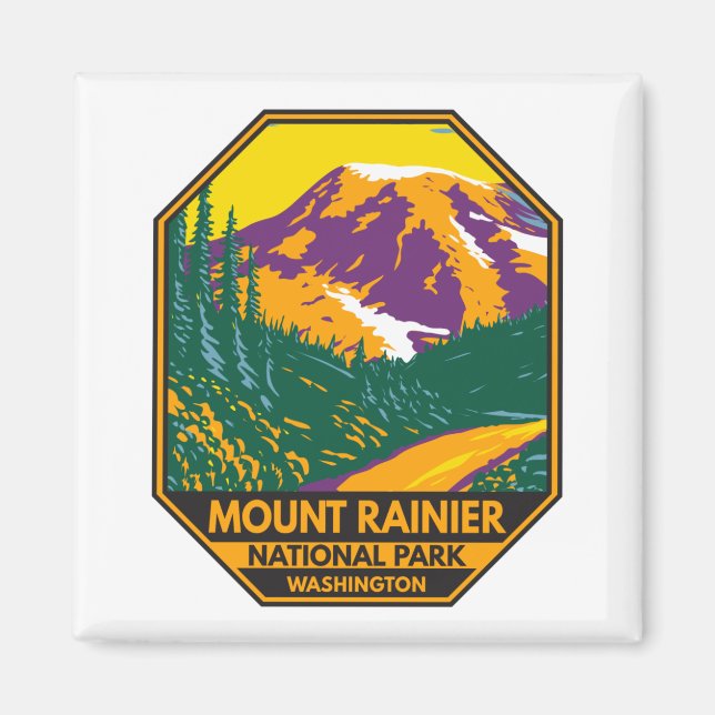 Mount Rainier Nationalpark Washington Retro Magnet (Vorne)