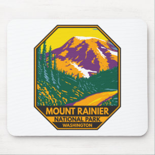 Mount Rainier Nationalpark Washington Retro Mousepad