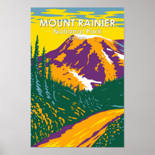 Mount Rainier Nationalpark Washington Retro Poster