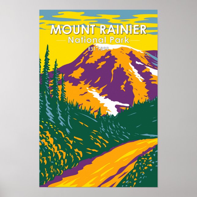 Mount Rainier Nationalpark Washington Retro Poster (Vorne)