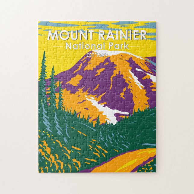 Mount Rainier Nationalpark Washington Retro Puzzle (Vertikal)