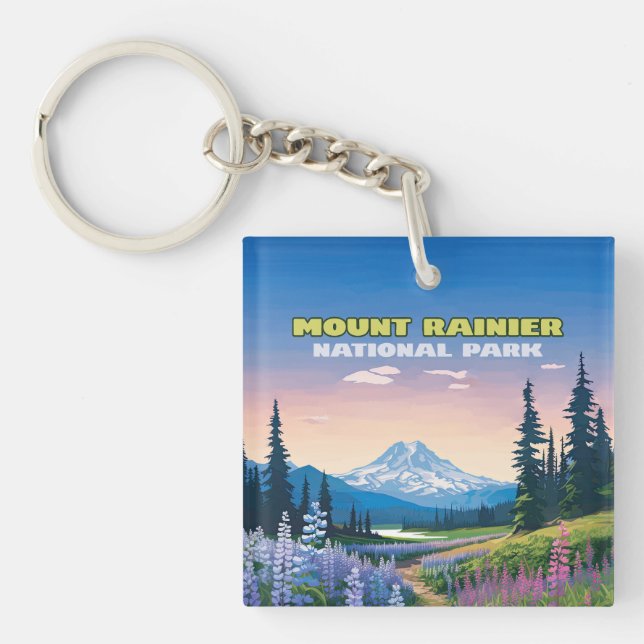 Mount Rainier Nationalpark Washington Retro Schlüsselanhänger (Vorderseite)
