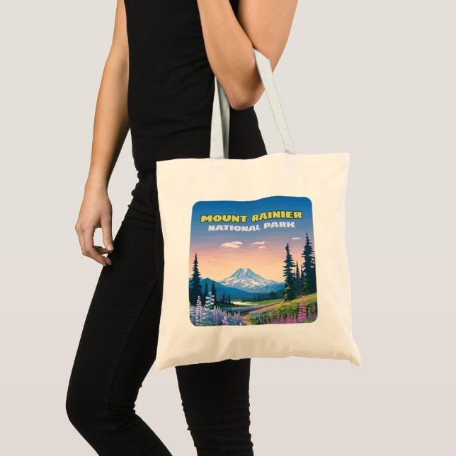 Mount Rainier Nationalpark Washington Retro Tragetasche (Vorderseite (Produkt))