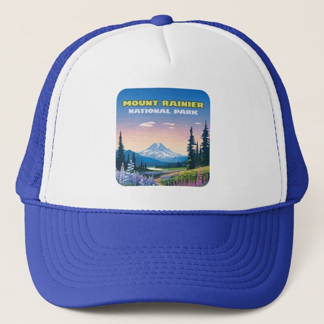 Mount Rainier Nationalpark Washington Retro Truckerkappe (Vorderseite)