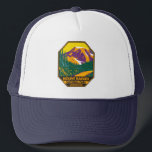 Mount Rainier Nationalpark Washington Retro Truckerkappe<br><div class="desc">Mount Rainier Vektorgrafik Design. Der Park ist von Tälern,  Wasserfällen und subalpinen Wiesen umgeben.</div>