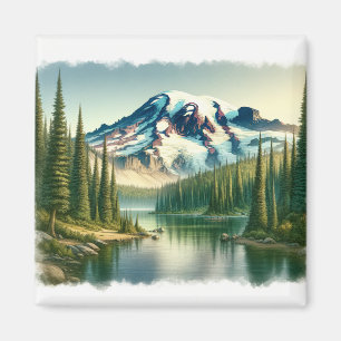 Mount Rainier Nationalpark Wasserfarbe Magnet