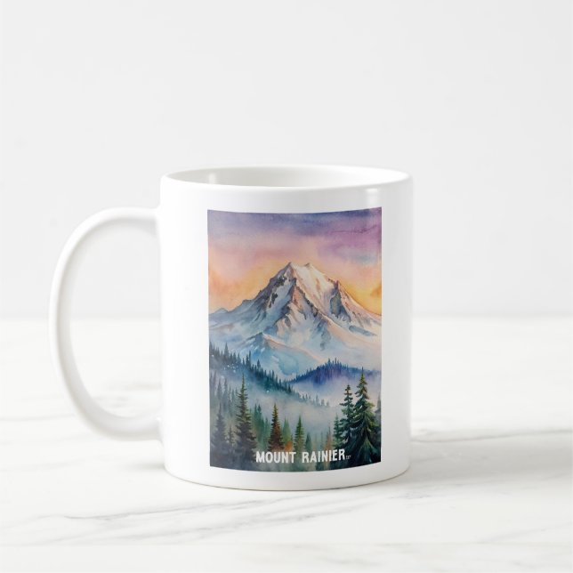Mount Rainier Nationalpark Wasserfarbenmalerei Kaffeetasse (Links)