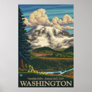 Mount Rainier - Paradise Inn Lodge - Reiseplakat Poster