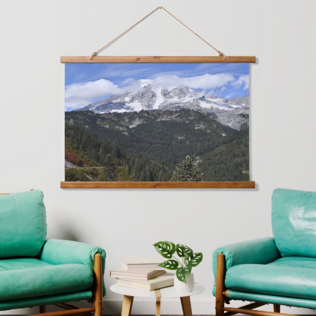 Mount Rainier Scenic Valley Landscape Wandteppich Mit Holzrahmen (Wohnzimmer)