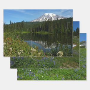 Mount Rainier Seereflektion mit Wildblumen Geschenkpapier Set