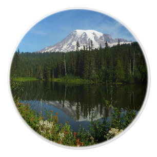 Mount Rainier Seereflektion mit Wildblumen Keramikknauf
