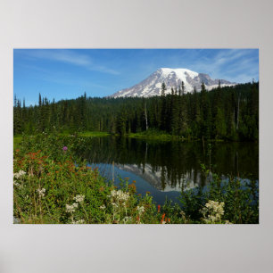 Mount Rainier Seereflektion mit Wildblumen Poster