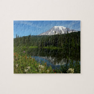Mount Rainier Seereflektion mit Wildblumen Puzzle