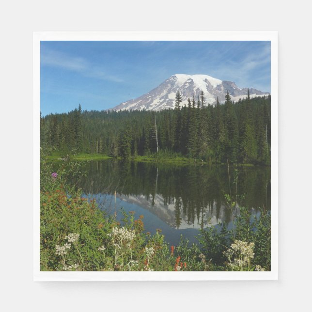 Mount Rainier Seereflektion mit Wildblumen Serviette (Vorderseite)
