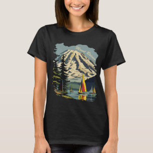Mount Rainier Segelboot Blau Reise T-Shirt