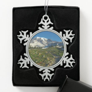 Mount Rainier Skyline Trail Aussicht Schneeflocken Zinn-Ornament