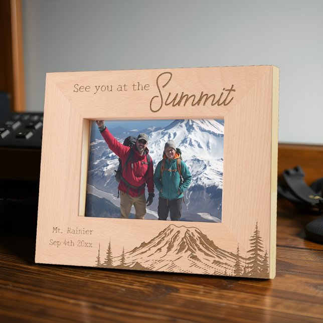 Mount Rainier Summit Adventure Klettertour Aufstie Geätzte Rahmen (Personalized Mount Rainier photo frame with custom date, etched design, and inspiring quote.)