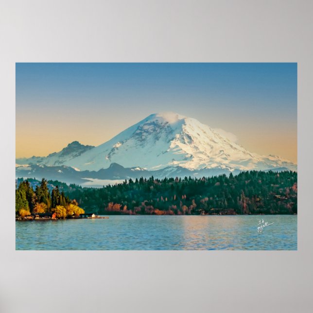Mount Rainier über dem Washington Lake Sunset Fine Poster (Vorne)