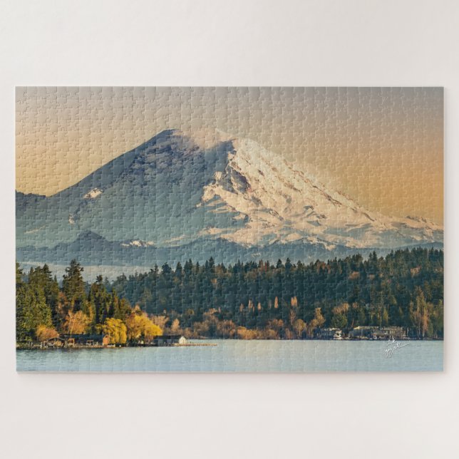 Mount Rainier über dem Washington Lake Sunset Fine Puzzle (Horizontal)
