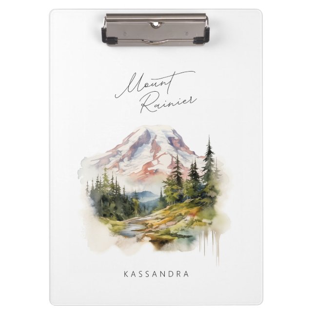 Mount Rainier Washington PNW Watercolor Style Klemmbrett (Vorderseite)
