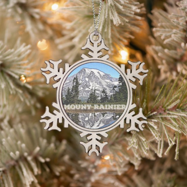 Mount Rainier Washington Staat Weihnachten Schneeflocken Zinn-Ornament (Baum)
