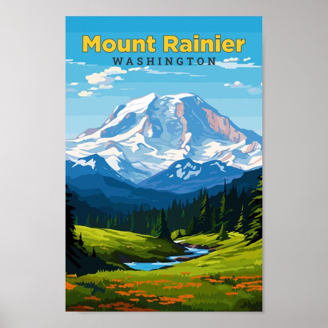 Mount Rainier Washington Travel Art Vintag Poster (Vorne)