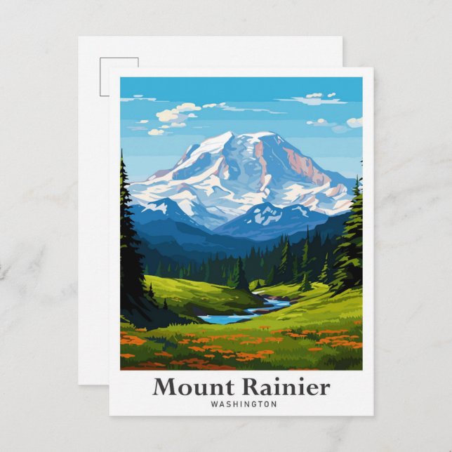Mount Rainier Washington Travel Illustration Postkarte (Vorne/Hinten)