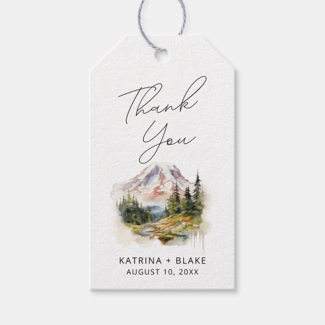Mount Rainier Washington Watercolor Wedding Geschenkanhänger (Vorderseite)