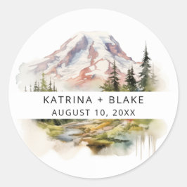 Mount Rainier Washington Watercolor Wedding Runder Aufkleber