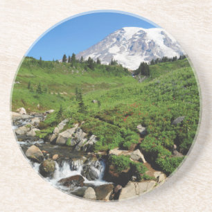 Mount Rainier, Wasserfall, schneebedeckt Getränkeuntersetzer