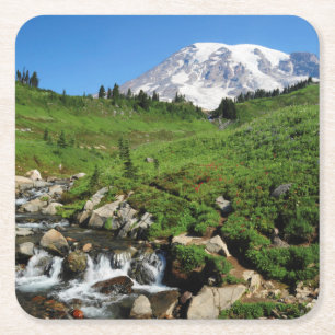 Mount Rainier, Wasserfall, schneebedeckt Rechteckiger Pappuntersetzer