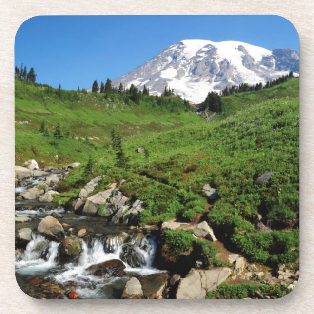 Mount Rainier, Wasserfall, schneebedeckt Untersetzer (Vorderseite)