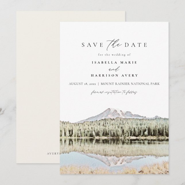 MOUNT RAINIER Wasserfarbe Ziel Save the Date Einladung (Vorne/Hinten)