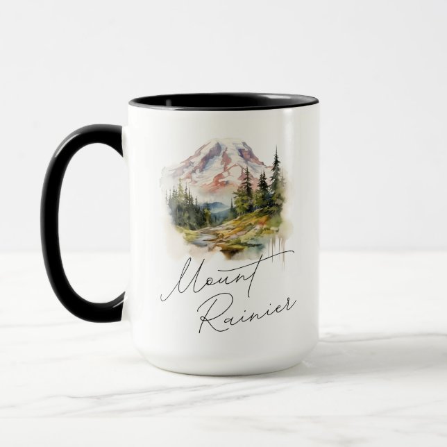 Mount Rainier Wasserfarbenlandschaft Tasse (Links)