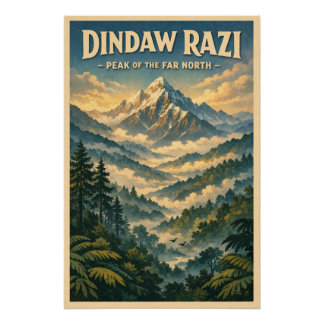 Mount Romaing Razi, Myanmar retro travel Poster