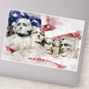 Mount Rushmore Aquarell mit amerikanischer Flagge Aufkleber