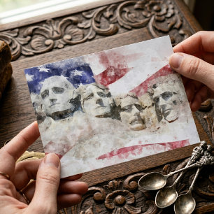 Mount Rushmore Aquarell mit amerikanischer Flagge Postkarte
