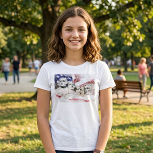 Mount Rushmore Aquarell mit amerikanischer Flagge T-Shirt