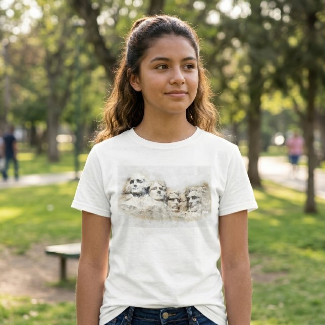 Mount Rushmore Aquarell T-Shirt (Mount Rushmore Presidential Watercolor Art. Girl Basic White T-Shirt)