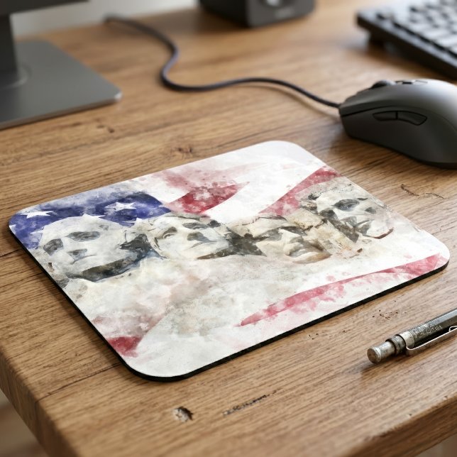 Mount Rushmore mit amerikanischer Flagge schwänzt Mousepad (Mount Rushmore Watercolor with American Flag. Mouse Pad)