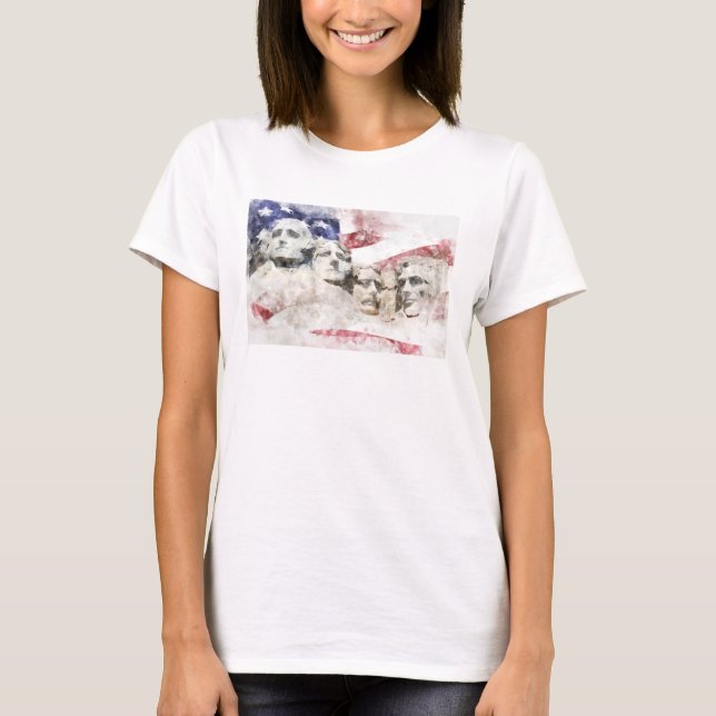 Mount Rushmore mit amerikanischer Flagge schwänzt T-Shirt (Vorderseite)