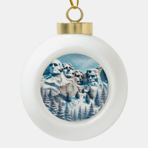 Mount Rushmore Nationalpark Snowy Christmas Keramik Kugel-Ornament