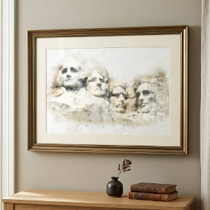 Mount Rushmore-Präsidenten-Aquarell-Kunst Fotodruck