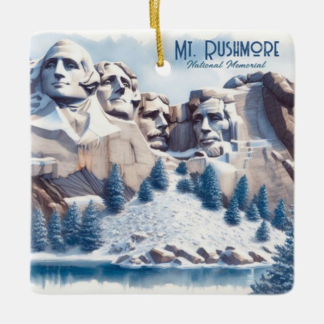 Mount Rushmore Schnee Weihnachten Keramikornament (Vorderseite)
