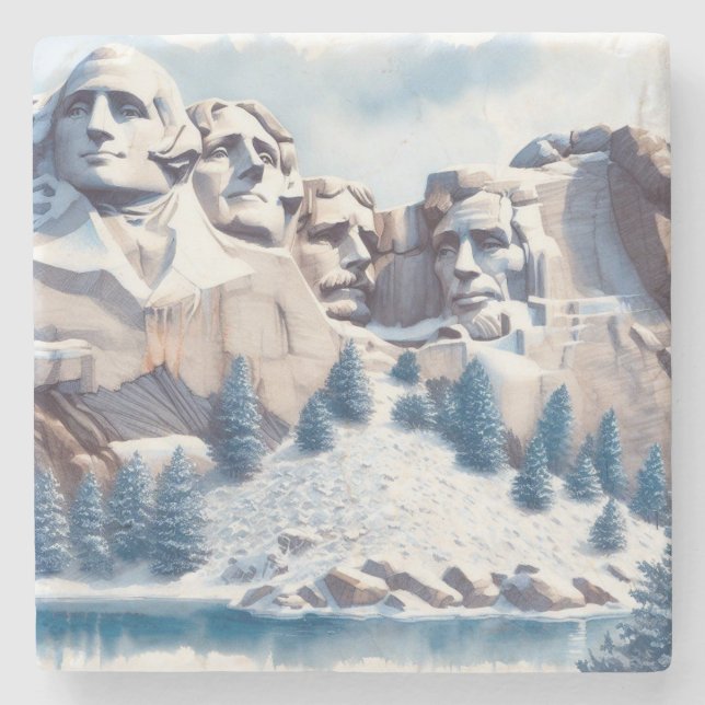 Mount Rushmore Schnee Weihnachten Steinuntersetzer (Vorderseite)