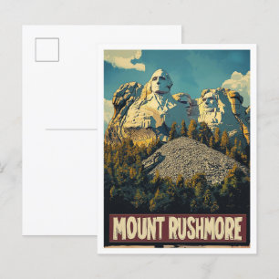 Mount Rushmore USA Art Vintag Illustration Travel Postkarte