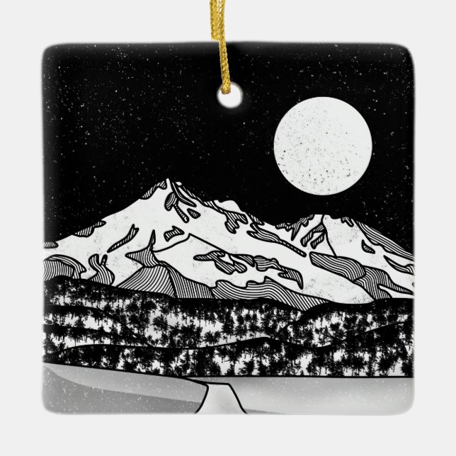 Mount Shasta Schwarz und Weiß Keramikornament (Vorderseite)