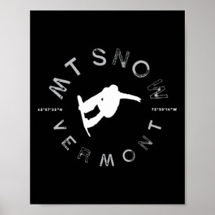 Mount Snow Vermont Graphic Vintag Snowboard T Shi Poster